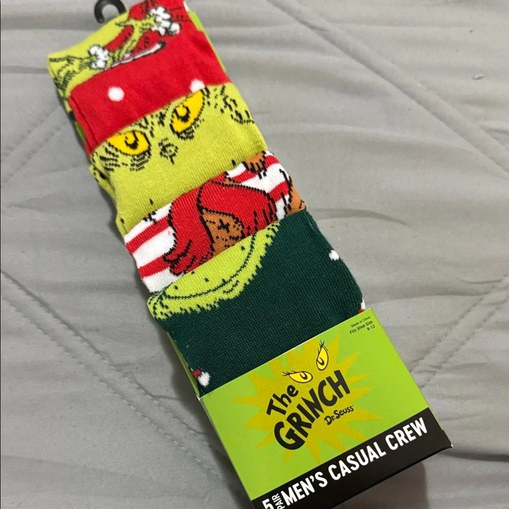 Dr. Seuss Grinch Men's Crew Socks - Red, Green, Yellow - Picture 1 of 3